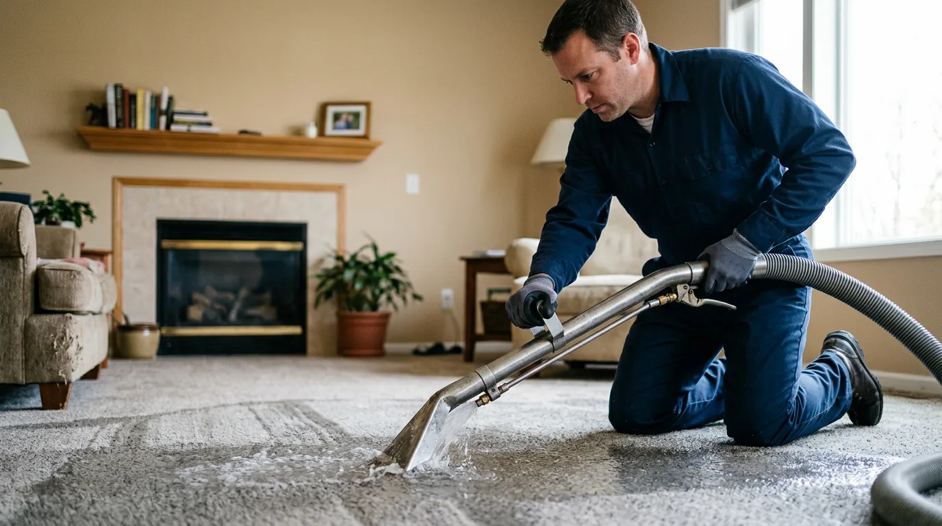 Water damage restoration technician working near Far Hills, NJ